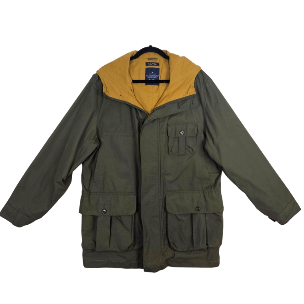 Vintage Nautica Fishing Jacket Mens Medium Dept of Fish/Wildlife OG Grail Green